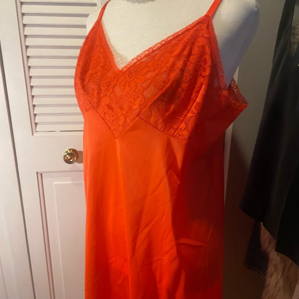 Elegant Orange / crimson red Lace Slip Dress - Picture 2 of 9